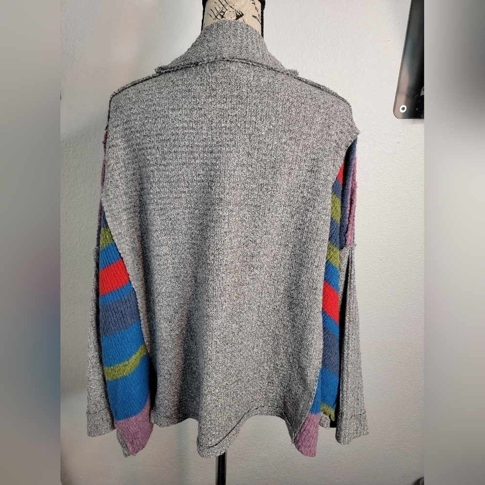 Free People Susie Swit Bell Sleeves Sweater XS Oversized OB664918 Gray Multicolo - Picture 11 of 12